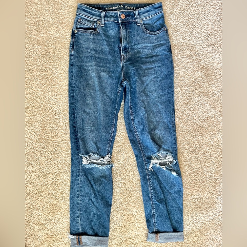 American Eagle Outfitters Ripped Blue Ankle Jeans